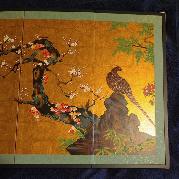 Vintage Japanese Folding Screen - Elegant Cherry Blossom and Birds Sceen - Picture 6 of 16